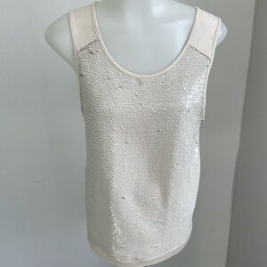 NWT Vilagallo Constance Sequin Tank Ecru Sequins Cream‎ Gold